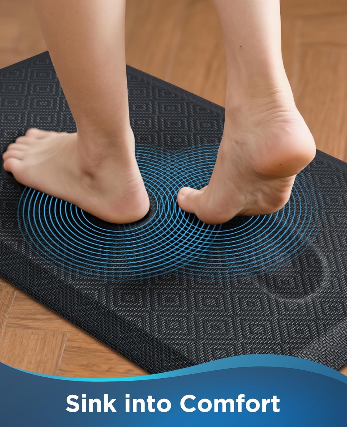 Ophanie Kitchen Mats for Floor, 3/4 Inch Thick Kitchen Rugs, Anti Fatigue Standing Cushioned Mat, Waterproof,Comfort Ergonomic Mat for Office, Home, Sink, 24'' x 70'' Black Non-Slip Bottom