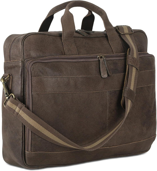 Leather briefcase 18 Inch Laptop Messenger Bags for Men and Women Best Office briefcase Satchel Bag (Grey)