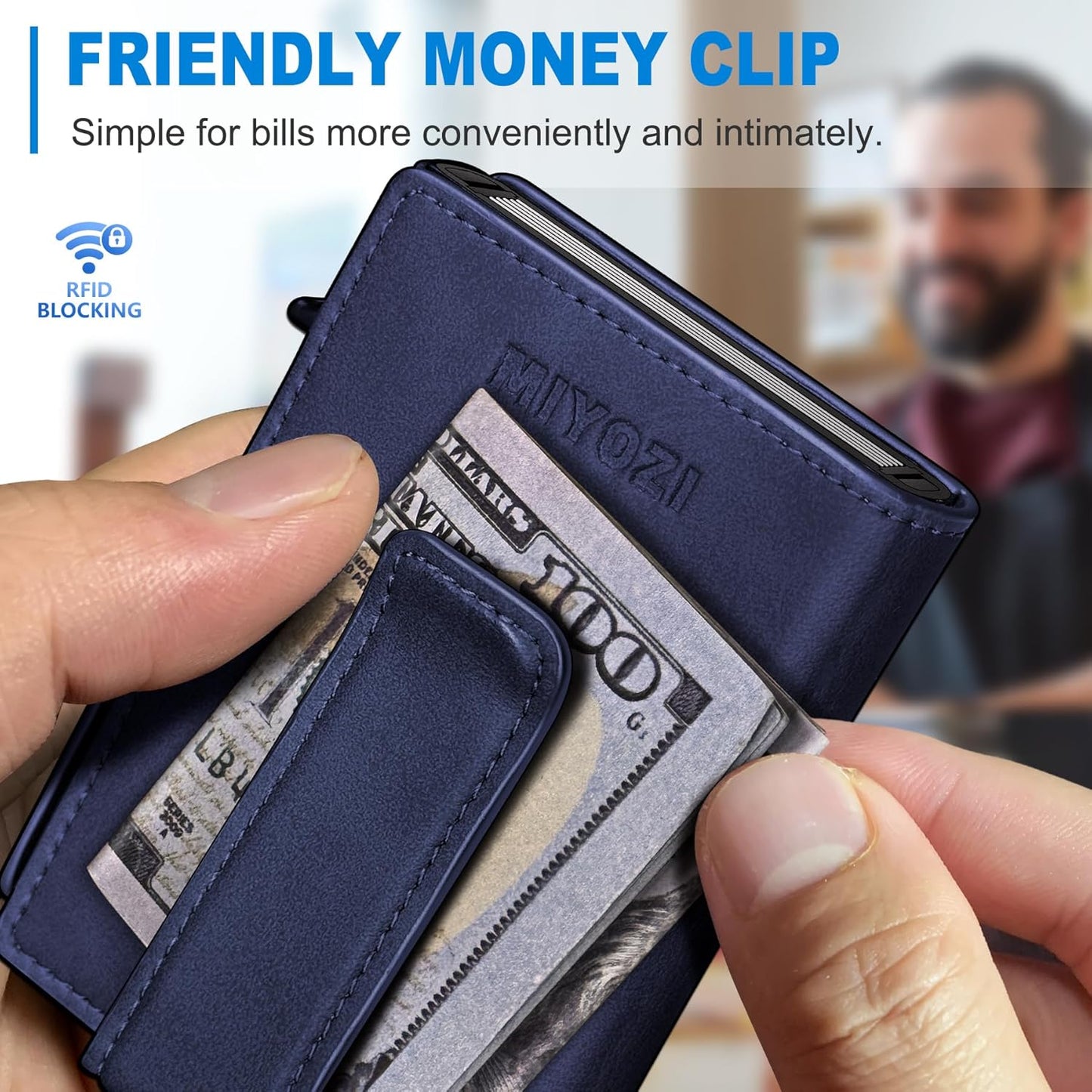 Wallet for Men with Money Clip Coins Pocket ID Window Gift Boxed,Slim Smart Front Pocket RFID Blocking Wallet Pop-up Card Holder in Magnetic Leather Flip 3.9"x 2.7"