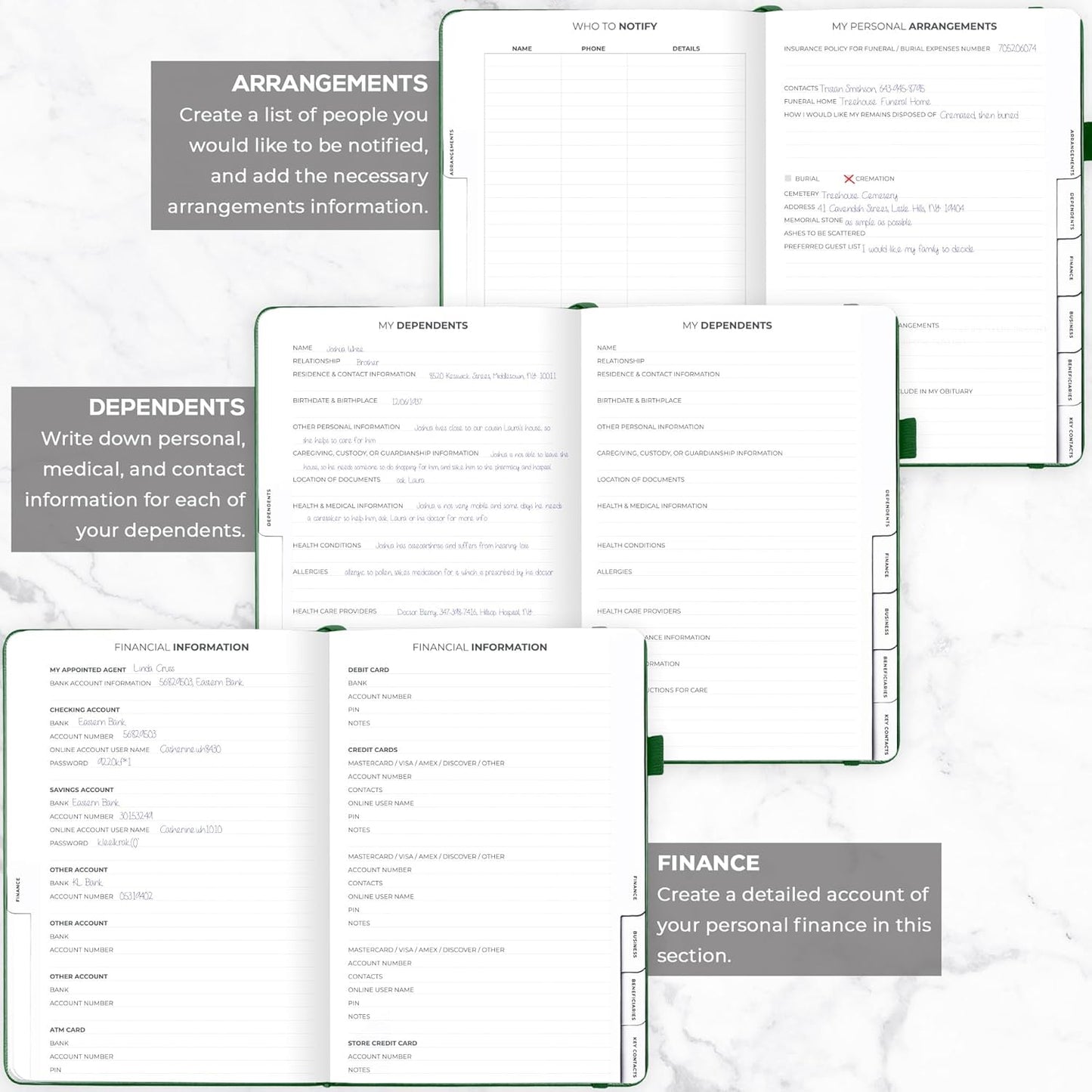 Clever Fox Large End of Life Planner – Guided Final Arrangements Organizer Notebook for Instructions, Beneficiary Info, Will Preparation, Last Wishes & Funeral Planning – 8.5" x 11" (Dark Green)