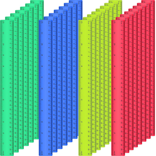 Zonon 30 Pcs 12 Inch Plastic Ruler Assorted Colors Ruler Bulk with Centimeters Millimeter and Inches Rulers First Day of School Gift for Kids School Classroom Office Supplies(Elegant Color,Plastic)