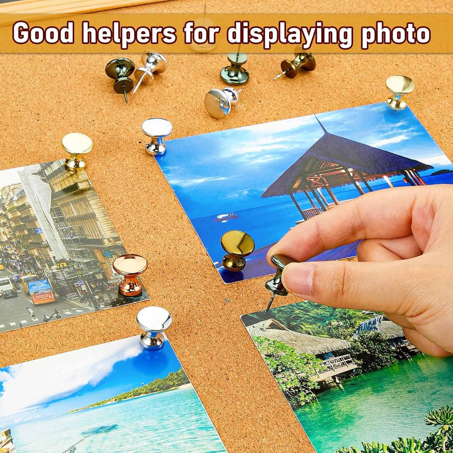 Outus 100 Pcs Giant Push Pins Large Thumb Tacks Plastic Heads 1 Inch Jumbo Push Pins for Cork Board Map Posters Office School(Gold, Silver, Bronze, Rose Gold, Gray)