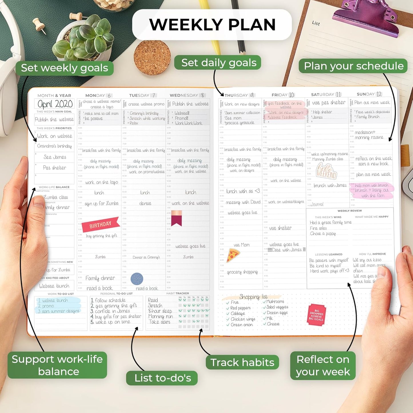 Clever Fox Planner PRO Schedule – Undated Weekly & Monthly Life Planner with Time Slots, Appointment Book & Daily Organizer, A4 (Amber Yellow)
