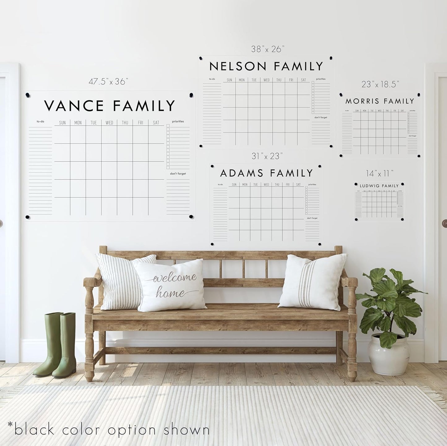 Personalized Clear Acrylic Calendar for Wall, Calendar Whiteboard for Wall, Dry Erase Wall Calendar, Wall Calendar Organizer System for Home (Block, White, 31"W x 23"H)