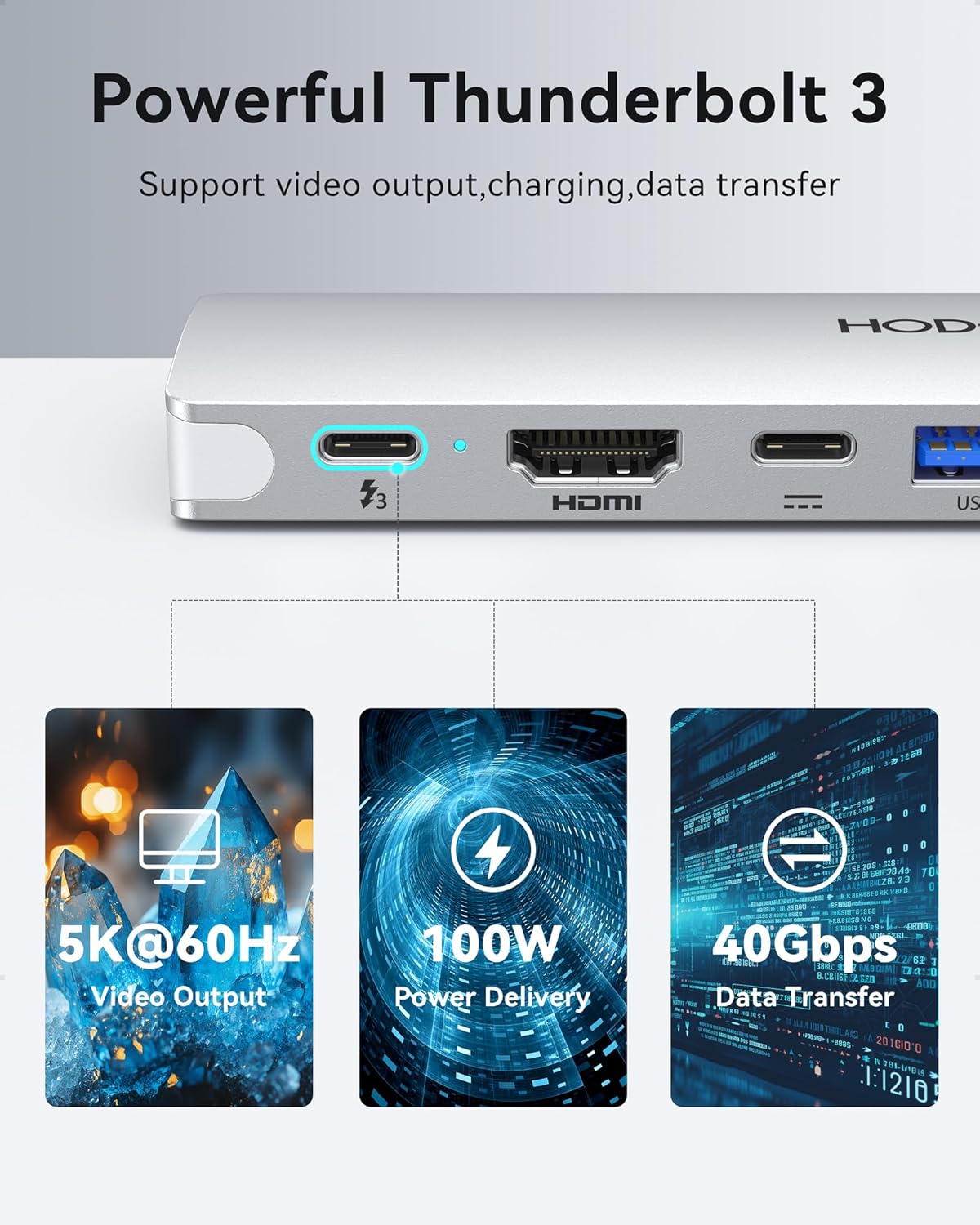 Apple MacBook Pro/Air USB-C Adapter Hub - Multiport 8-in-2 with HDMI, Thunderbolt 3, USB 3.0, 2.0, SD/TF Card Reader, Silver