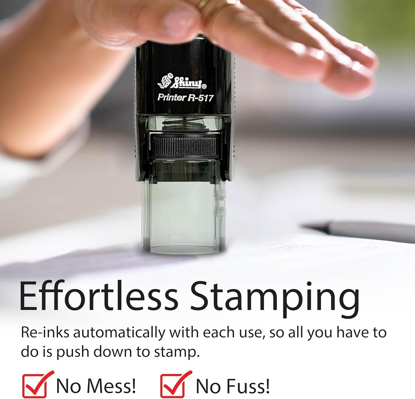 Shiny Gratuity Included Stamp, Round Self Inking Stamp for Restaurant, Bar and Retail, Red Ink