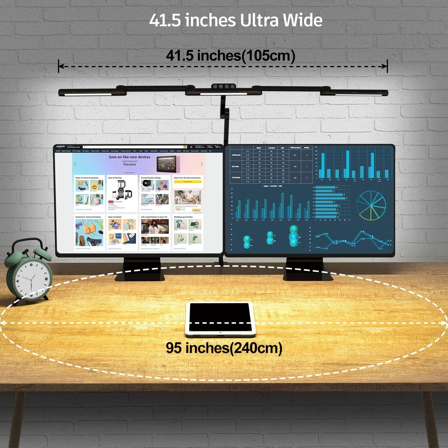 Transformable LED Desk Lamp, 41.5" Large Architect Desk Lamp with Clamp, 3 Light Bars Desk Light for Home Office, 24W Auto Dimming Office Lighting Table Light for L Shaped Desk