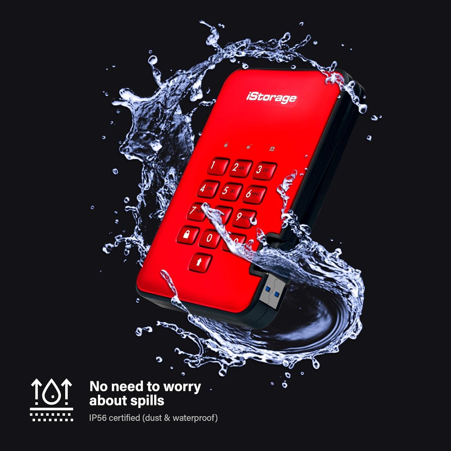 iStorage diskAshur2 HDD 2TB Red | Secure portable hard drive | Password protected | Dust & water resistant | Hardware Encryption