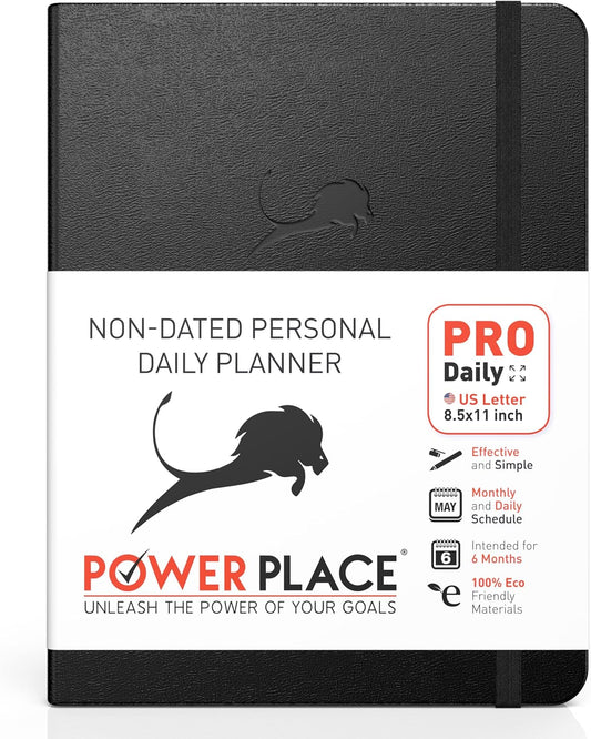 Daily Planner - Professional Life Planner, Calendar & Gratitude Journal to Increase Productivity, Time Management & Happiness - Vegan Leather Softcover, 6 Months, Undated 24 Hour Business Planner