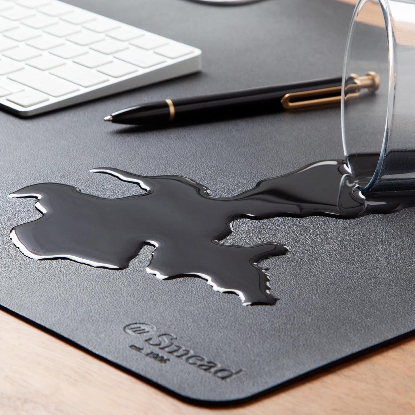 Smead Desk Pad, Vegan Leather Desk Mat with Non-Slip Faux Suede Backing, Perfect Desk Organizer for Office Decor, 31.5” x 15.7” Medium, Charcoal (64833)