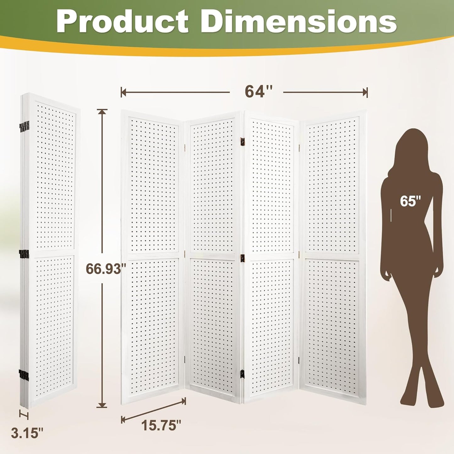 NicBex Room Divider 4 Panel Pegboard Display 5.6FT Wood PegBoard Room Dividers, Folding Privacy Screens Portable Display Board Wall Divider for Craft/Art Shows, Room Separation, White