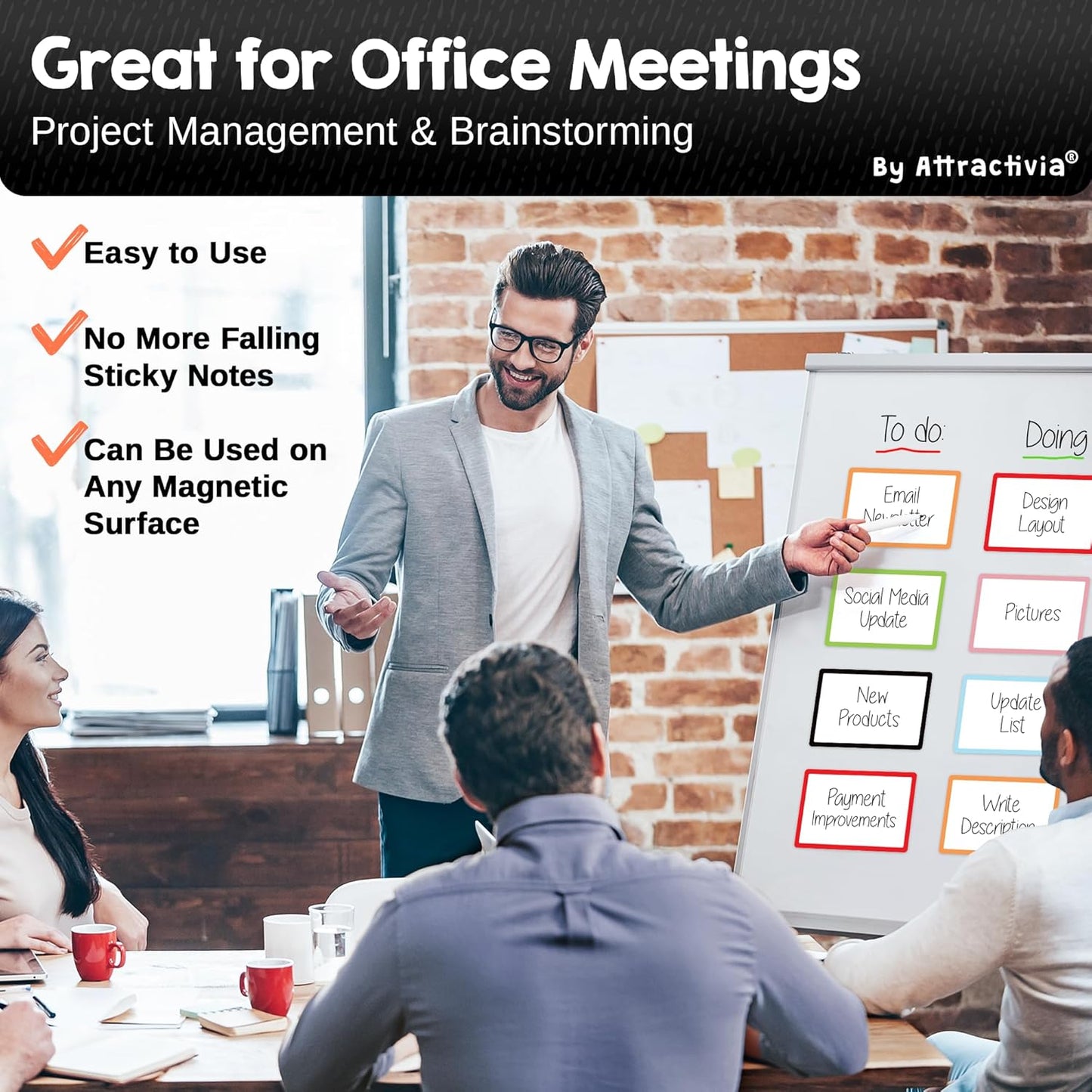 Dry Erase Magnetic Labels 5.6 x 3.7 in, Color Borders, Large Dry Erase Magnets, 36-Pack, Erasable Write-On All-Purpose Labels, for Office, Kanban Boards, Education, Home, Whiteboard