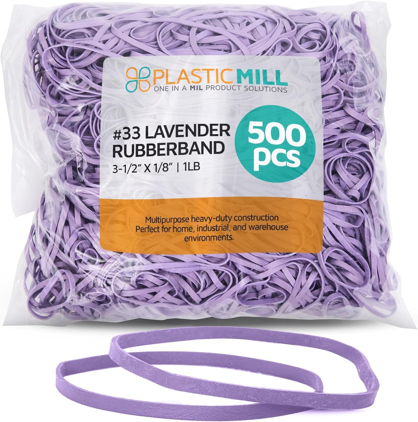 PlasticMill Lavender Rubber Bands Size 33 (3 1/2" x 1/8") - #33 Colored Rubber Bands Office Supplies - Strong, Elastic Bands for Crafts, Balloon Garland, Cash, File Folders (500-Pack)