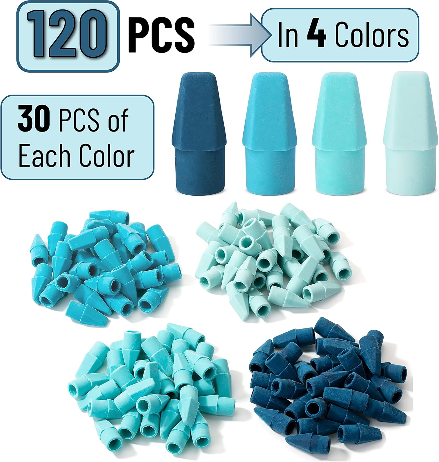 Mr. Pen- Pencil Toppers, 120 Pack, Blue Shades, Pencil Top Eraser Caps, Back to School Supplies