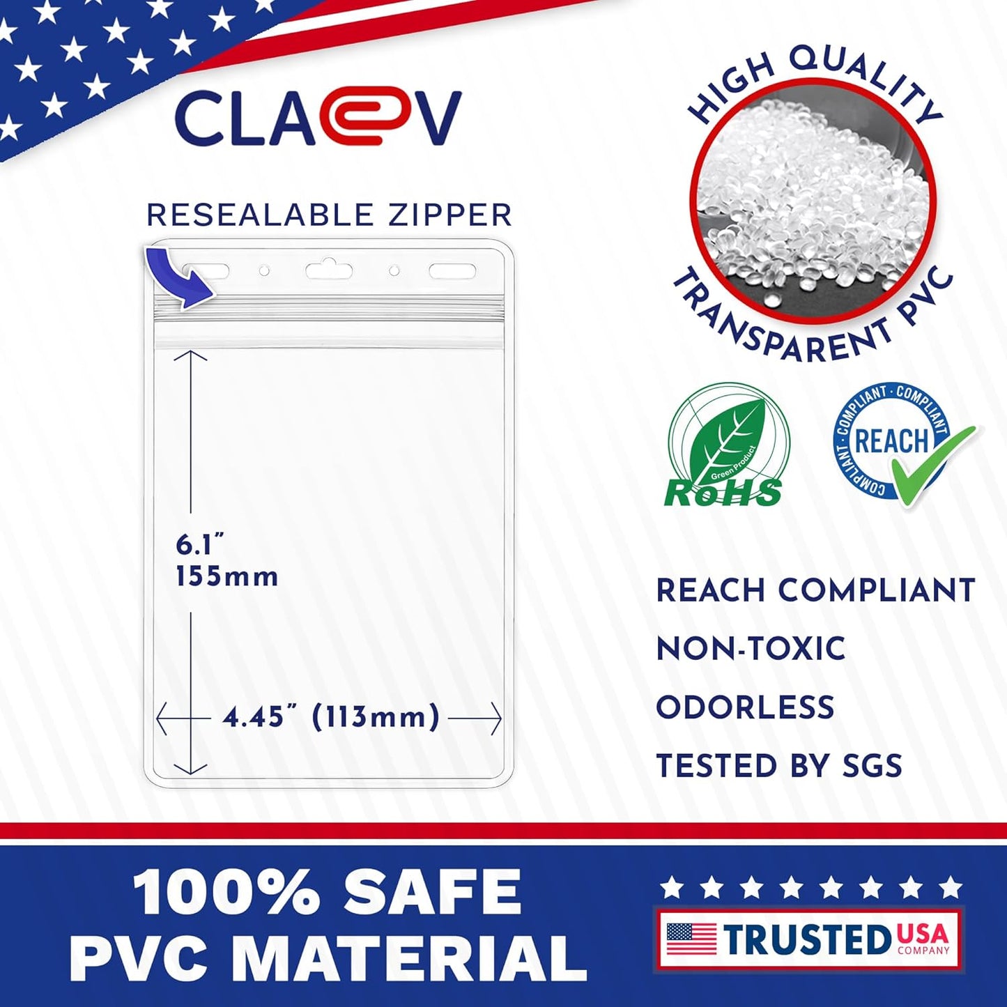 Claev Fast Seal Vertical 4x6 Passport & Card Holders (4x6 Extra Large (XXL), 50 Pack), Clear Waterproof ID Plastic Name Card Badge Holders for Travel, Conferences, Conventions