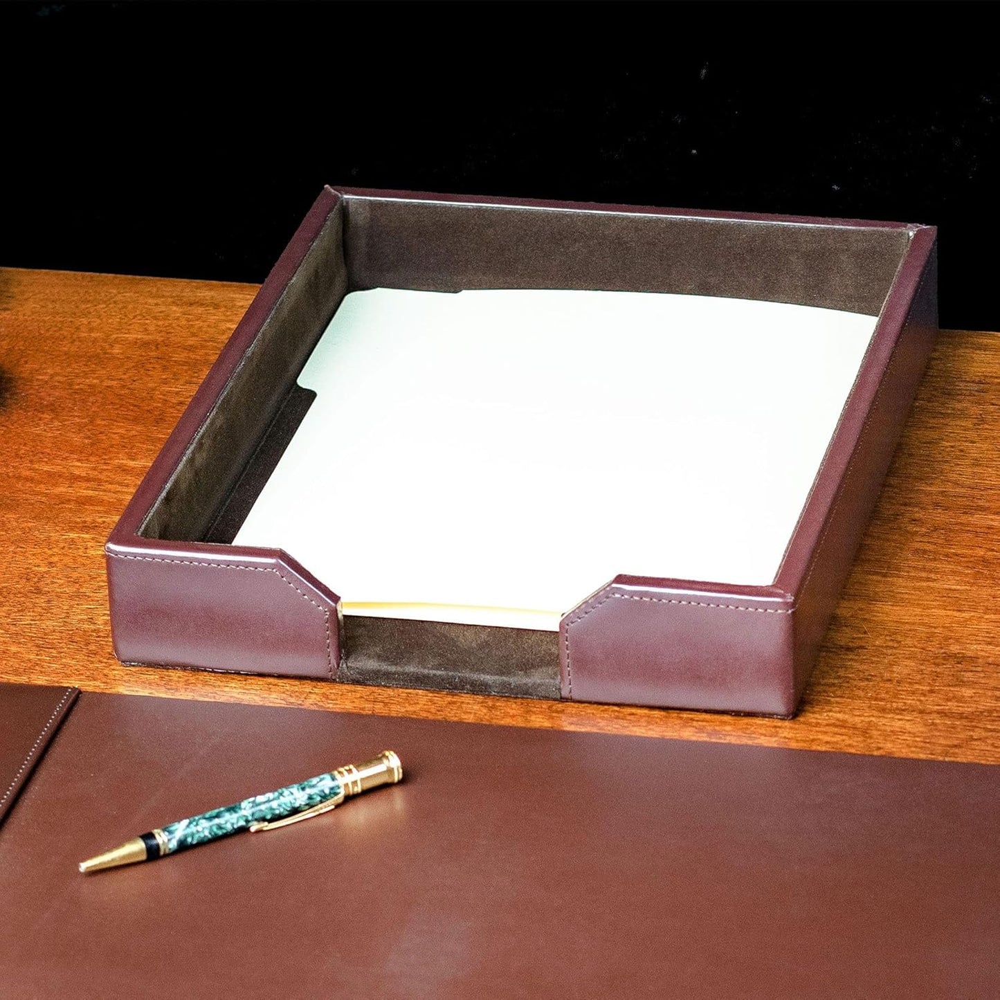 Dacasso Dark Brown Bonded Leather Luxury Letter Tray Holder - Paper Organizer for Desktop Office Essentials & Executive Desk Decor