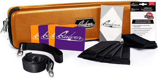 Quiver Time Orange Quiver Card Carrying Case - TCG Cards Deck Box Holder for Trading Cards, MTG Bag Playing Card Case (+Wrist & Shoulder Strap, Dividers, Separators, Corner Pads + 100 Apollo Sleeves)
