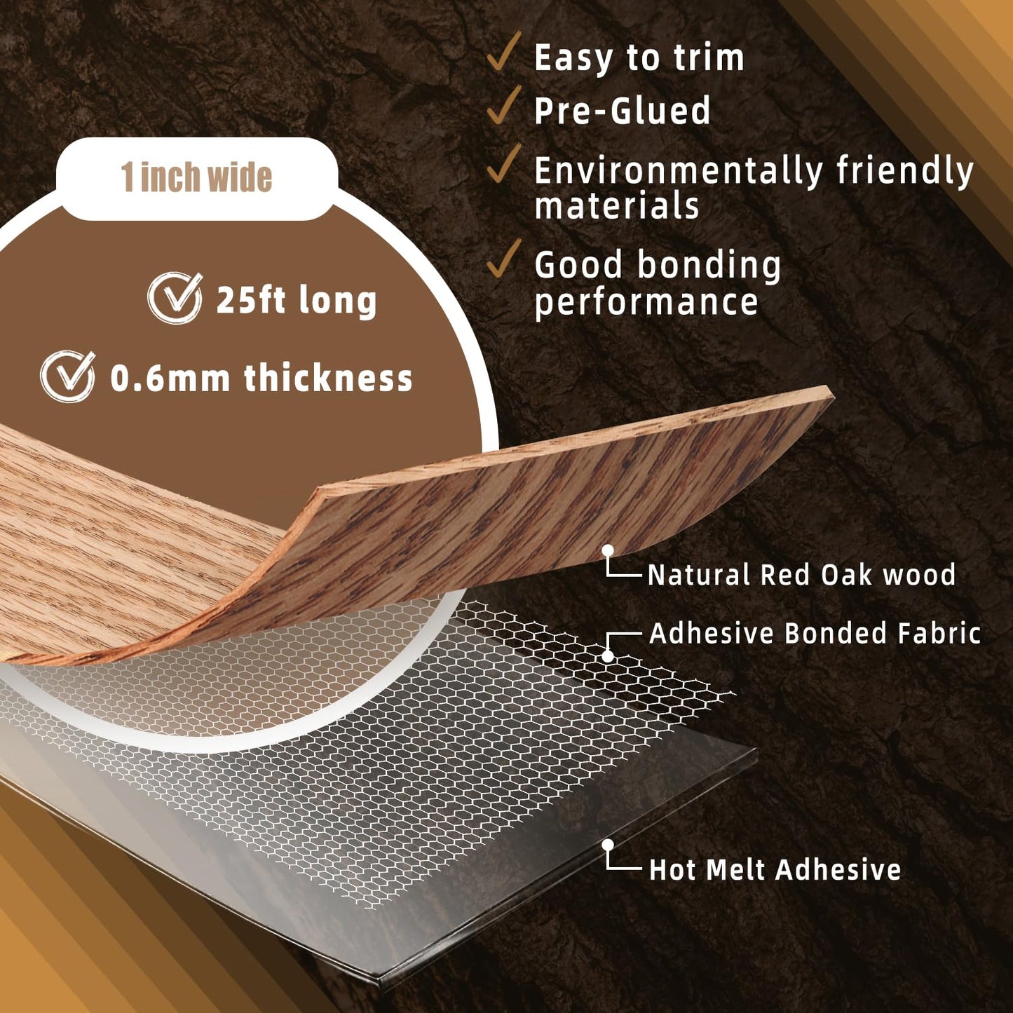 GSCIT Club Red Oak Edge Banding, 1 inch x 25ft roll of Veneer Edge Banding Preglued Flexible, Real Wood Tape Banding