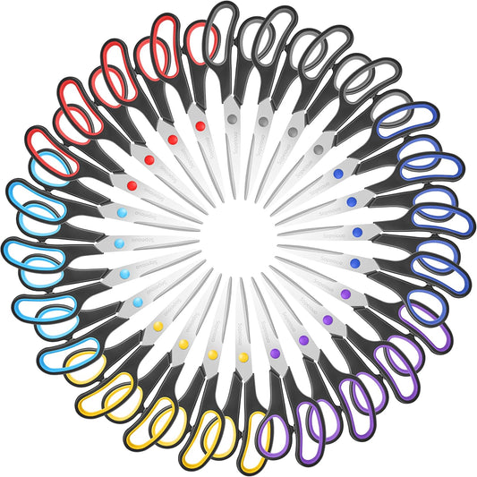 Scissors Set of 24-Pack, 8" Scissors All Purpose Comfort-Grip Handles Sharp Scissor for Office Home School Craft Sewing Fabric Supplies, High/Middle School Student Teacher, Right/Left Hand