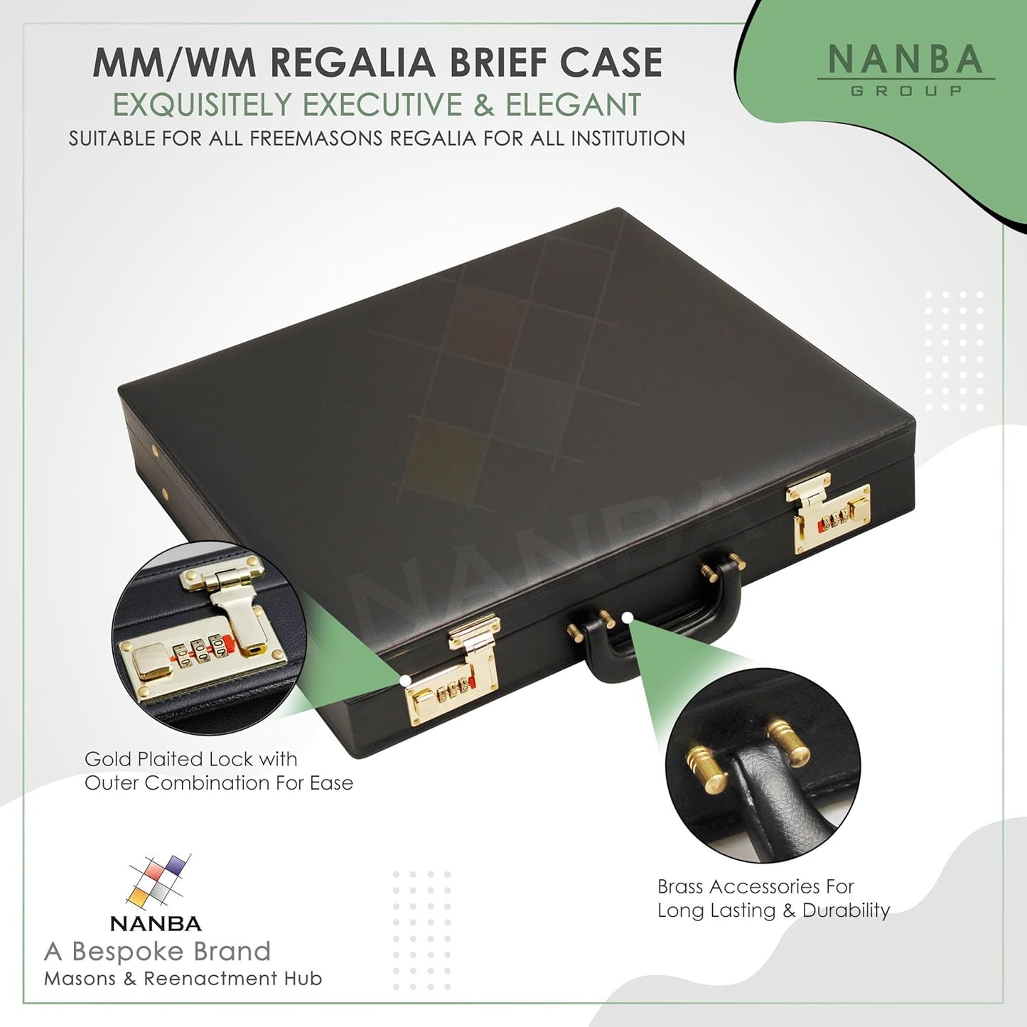 Premium Masonic Regalia Master Mason & Paster Master Mason MM/WM Briefcase – Black Imitation Leather Hard Case with Gold Locks | Freemason Bags & Storage Cases (MM/WM)