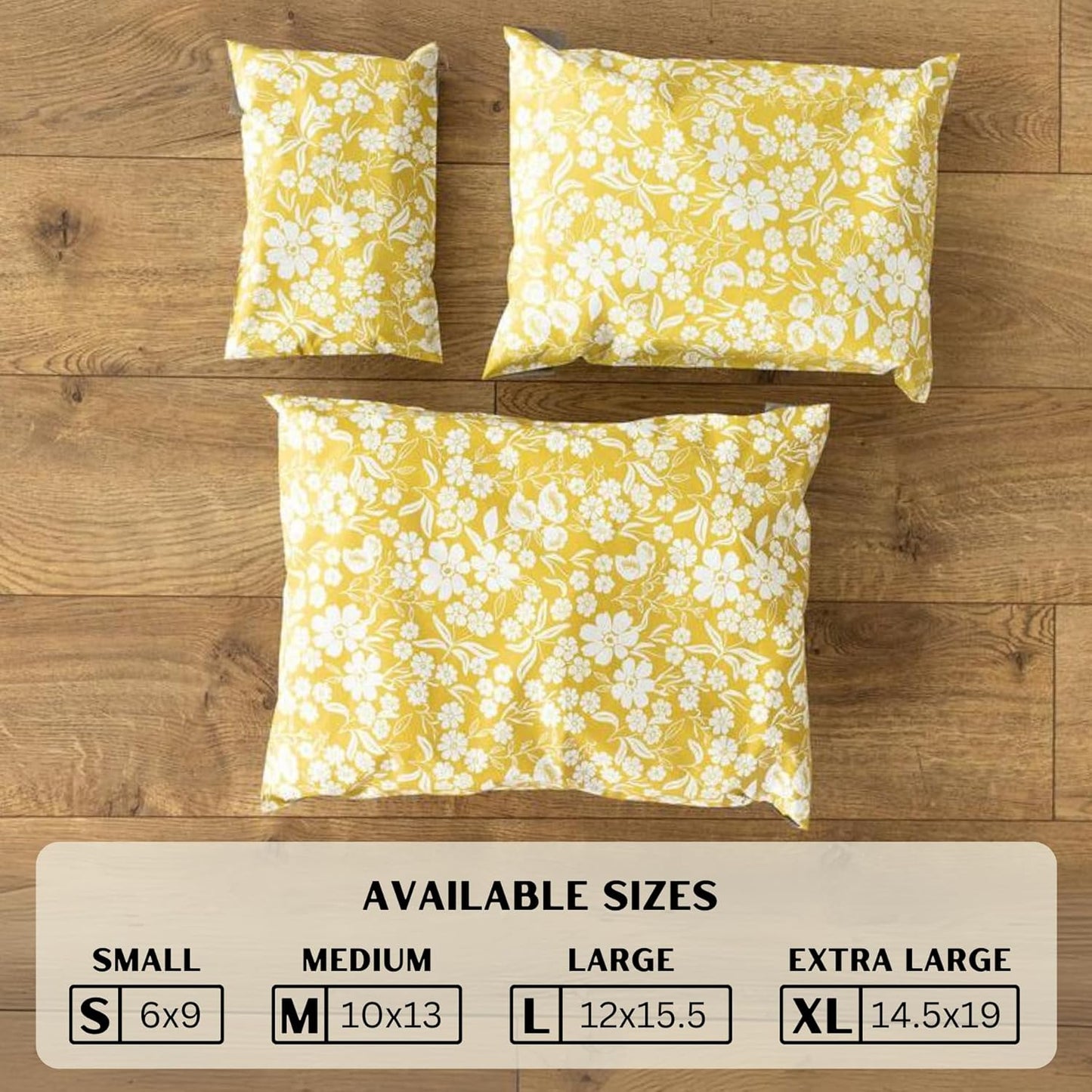 12x15.5 Poly Mailer Envelopes 100 Pcs Large-Sized Colored Designer Shipping Bags For Clothing Cute Mailers Unpadded Self-Sealing Packaging Recyclable Eco-Friendly (Yellow Floral) Mini Wander