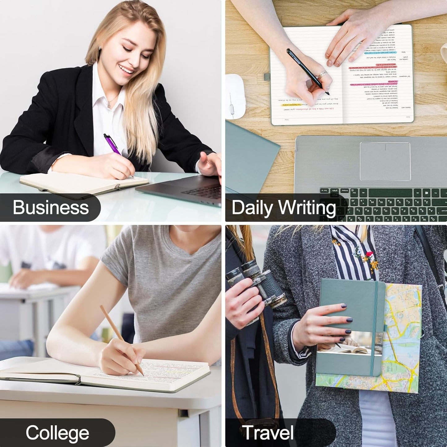 EMSHOI College Ruled Notebook Lined Journal - 120gsm Thick 256 Numbered Pages, A5 Hardcover Leather Writing Notebook for Work School Travel Women & Men - with Sticky Notes, 5.75"x8.38", LightBlue