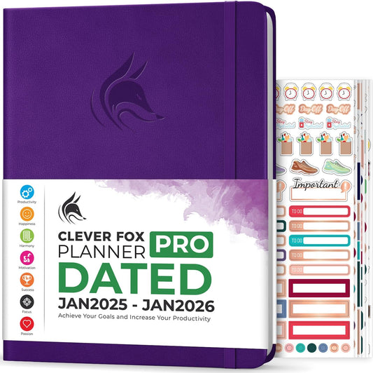Clever Fox Planner PRO Dated (Jan 2025–Jan 2026) Weekly & Monthly Life Planner to Increase Productivity, Time Management and Hit Your Goals – Organizer, Gratitude Journal – A4 Size (Purple)