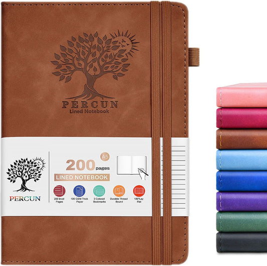 Lined Journal Notebook for Men & Women,200 Pages A5 Hardcover Leather Notebook (5.9"x8.5"), Travel Journal for Work, School, Business Writing, Note Taking, Notepad Diary (Brown)