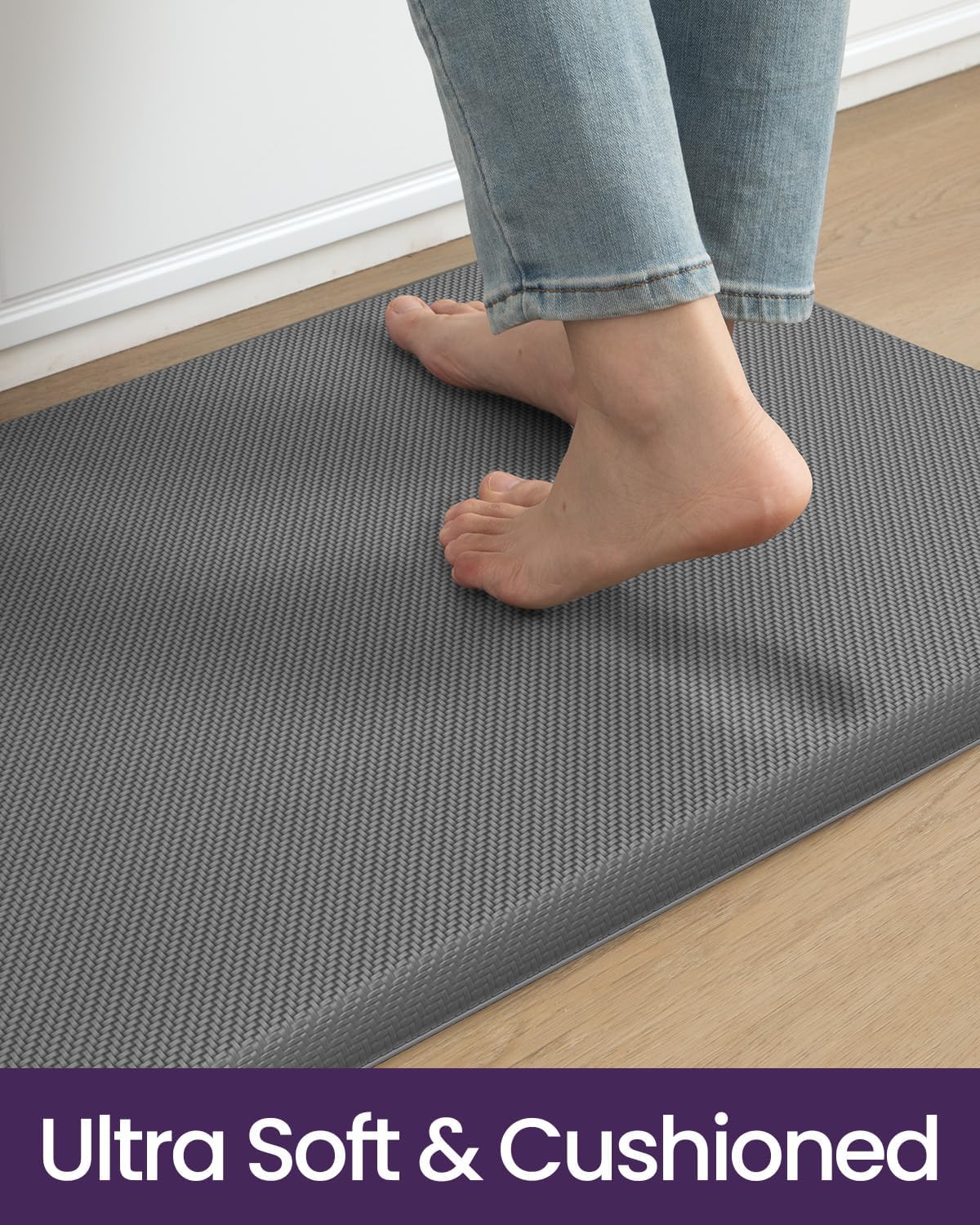 DEXI Kitchen Mat Cushioned Anti Fatigue, Non Slip Waterproof Comfort Standing Floor Rug for Kitchen, Office, Sink, Laundry, 48x20, Grey