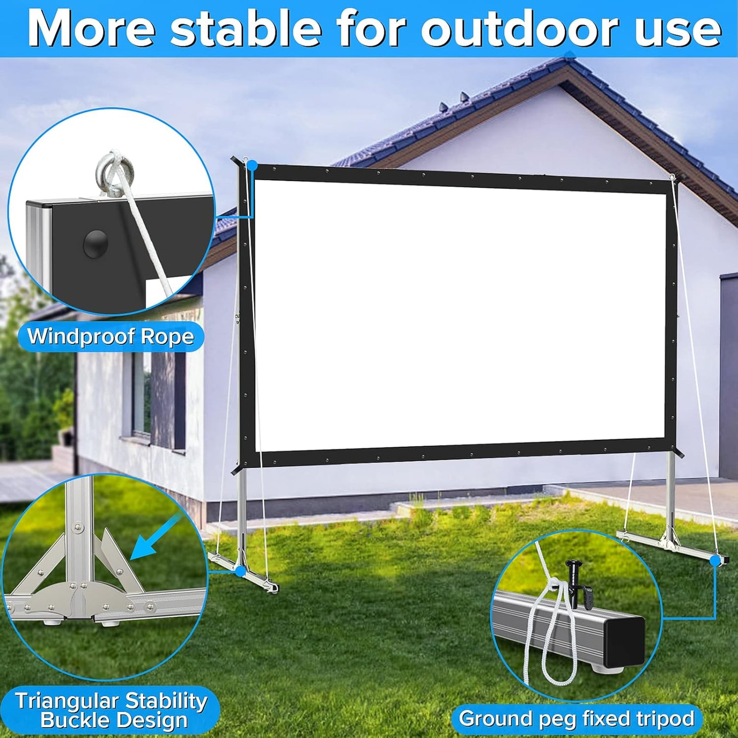 Projector Screen and Stand, 80 inch Outdoor Movie Screen-Upgraded 3 Layers PVC 16:9 Outdoor Projector Screen,Portable Video Projection Screen with Carrying Bag for Home Theater Backyard