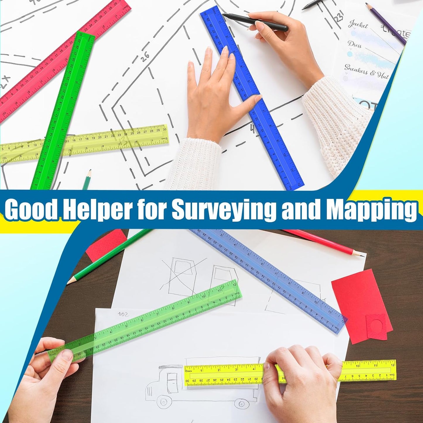 200 Pcs Rulers Bulk, 12 Inch Plastic Assorted Color Clear Rulers with Inches Centimeters Millimeter. Measuring Drawing Tool for Kids, Ideal Back to School Classroom Office Home Supplies