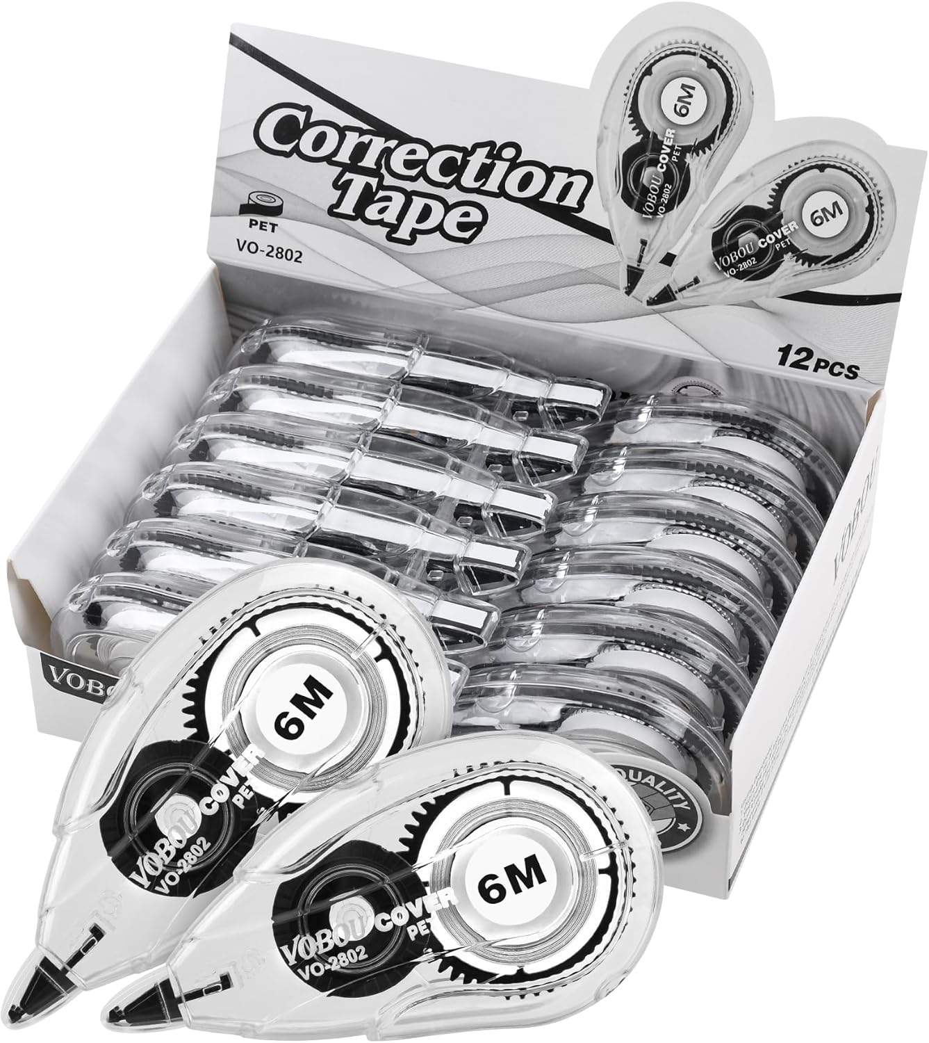 Correction Tape Dispenser, Easy To Use Applicator for Instant Corrections, For school, Office (White, 12pack, 6M/256, Tape Width 0.2in)