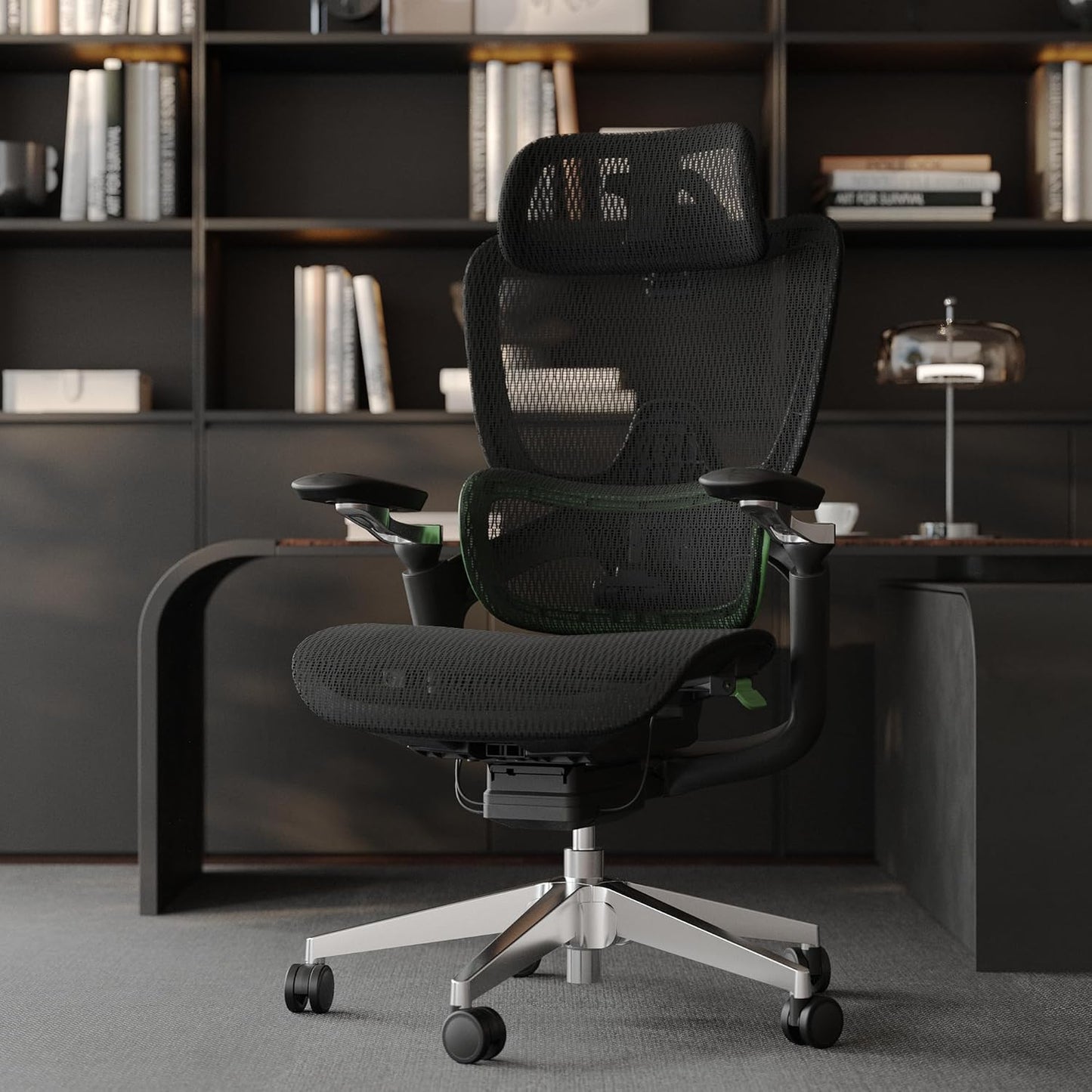 Ergonomic Office Chair, Mesh Home Office Desk Chair with Adaptive Lumbar Support, Gaming Chair with Headrest, 5D Armrest,90-130°Tilt, BIFMA Certified, Model Zen (Green)