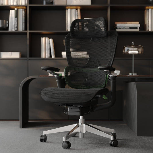 Ergonomic Office Chair, Mesh Home Office Desk Chair with Adaptive Lumbar Support, Gaming Chair with Headrest, 5D Armrest,90-130°Tilt, BIFMA Certified, Model Zen (Green)