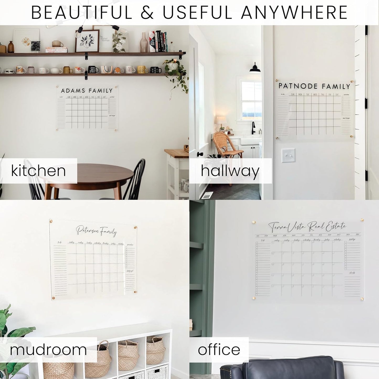 Personalized Clear Acrylic Calendar for Wall, Calendar Whiteboard for Wall, Dry Erase Wall Calendar, Wall Calendar Organizer System for Home (Cursive, Blush, 14"W x 11"H)