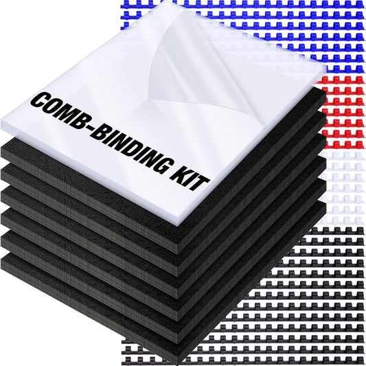 160 Pack Binding Covers and Combs kit 8.5x11 Inches Include 60 Pcs 12 mil Leather Texture Binding Cover 60 Pcs 8 mil Clear PET Presentation Covers 40 Pcs Binding Combs Letter Size(Multi Color)