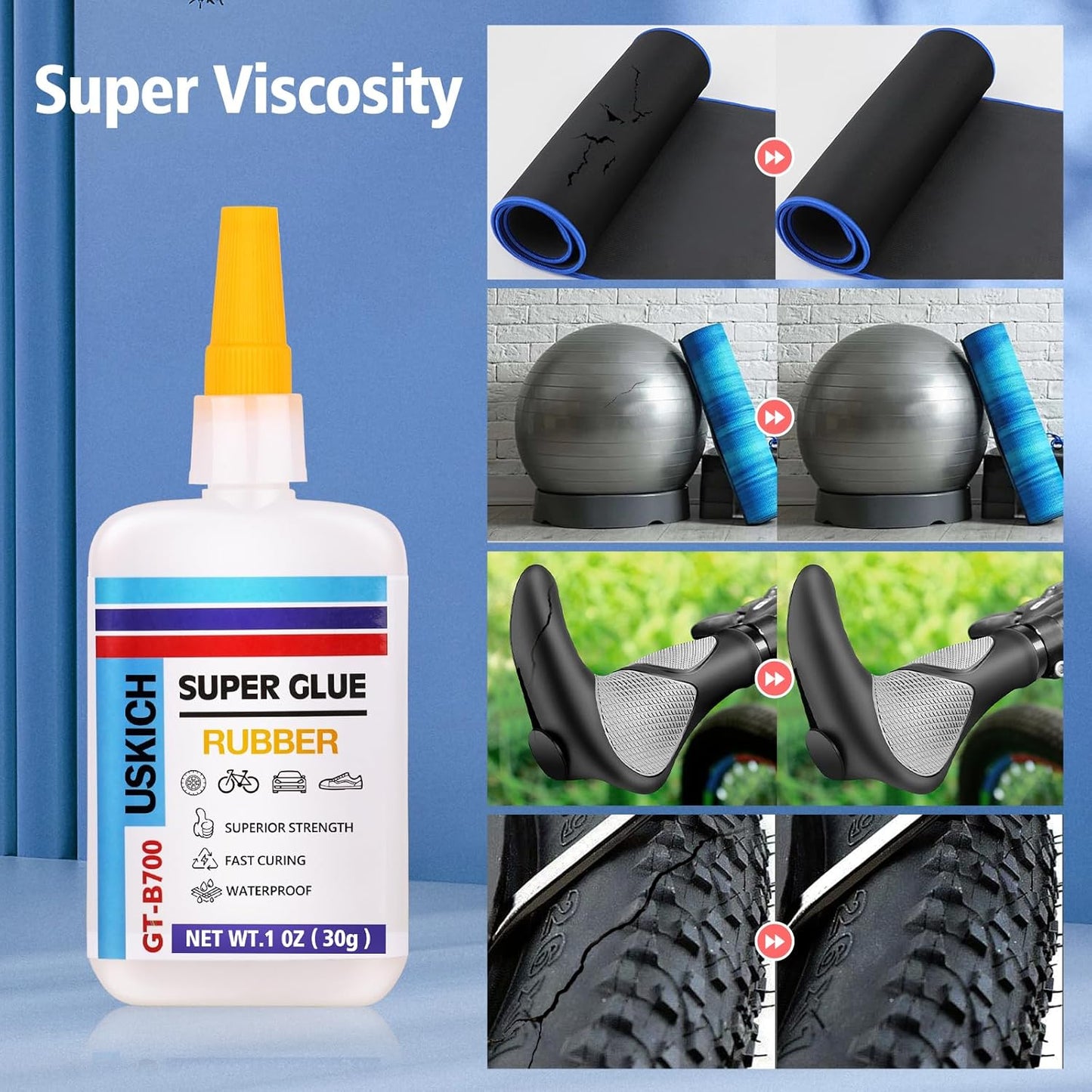 Super Glue for Rubber with Anti Clog Cap. 6 x 1 fl oz,CA Glue - Waterproof Clear Glue Cyanoacrylate Glues for RC Tires, Seals, Gaskets, Soles, Hose, Mat & Neoprene, Automotive Parts Repair, Quick Dry