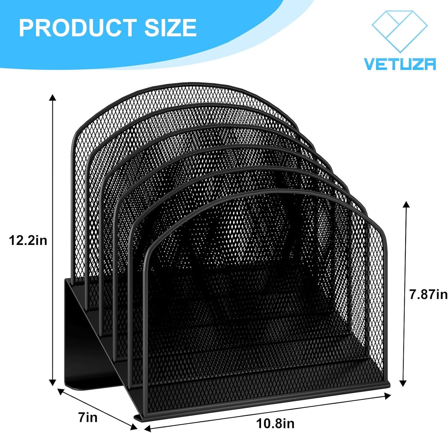 Desk File Organizer, Metal Mesh Vertical Desktop File Folder Holder for Office & School & Home, 1 Pack