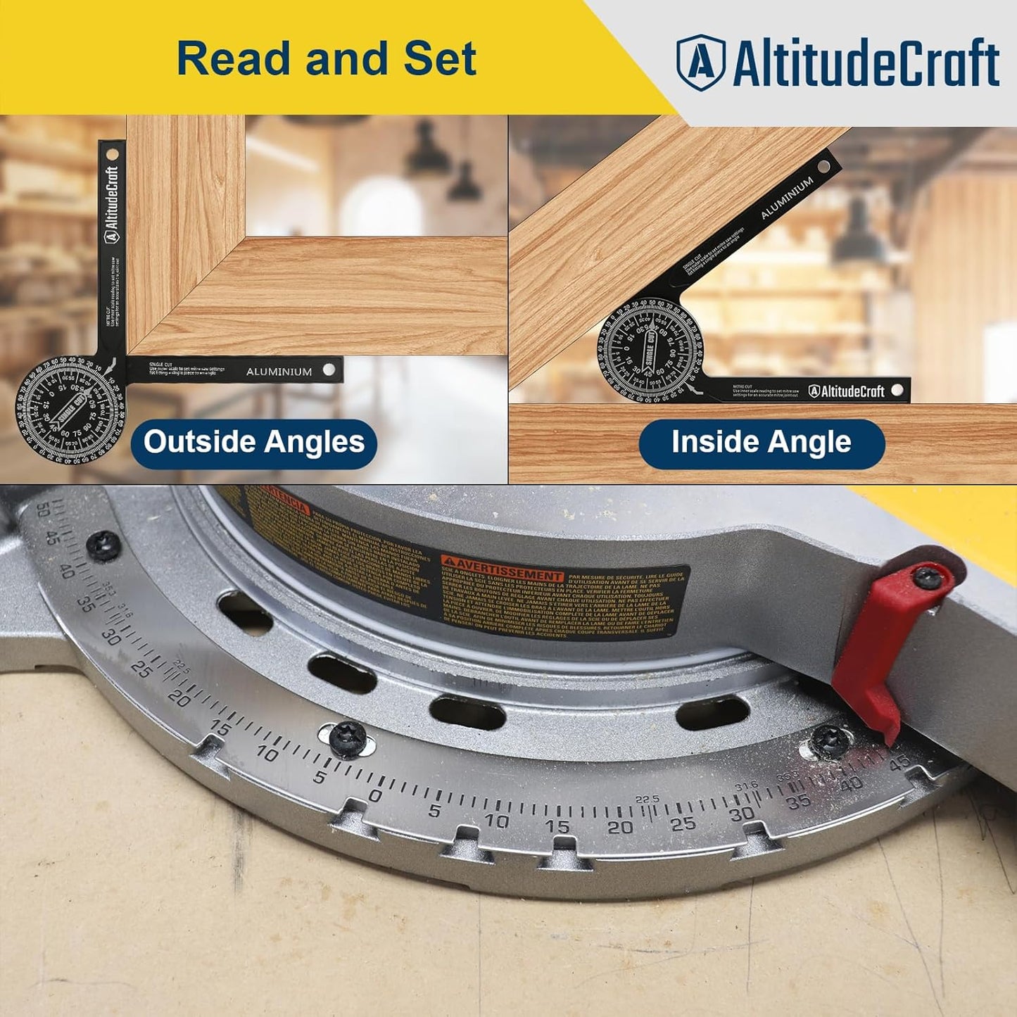 Miter Saw Crown Stops & Protractor Set – Precision Angle Tool Kit for Accurate Crown Molding, Trim, and Carpentry Work