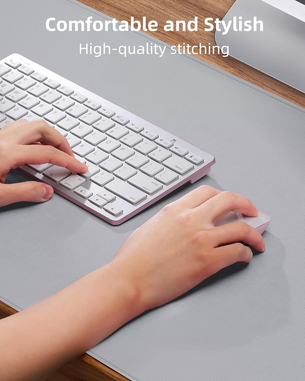 Leather Desk Pad Protector-48 x 24" Computer Desk Mat, Large Mouse Pad, Non-Slip Desk Pad, Waterproof PU Leather Desk Blotter Mat, Desk Cover Mat for Office and Home (Light Grey)