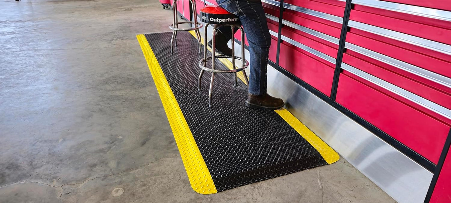 Rhino Mats, American Classic Diamond Anti-Fatigue Mats, Industrial Ergonomic Comfort Standing Mat for Work, Home, Garage, Office, Kitchen or Anywhere (Black/Yellow 1" Thick, 3 FT. x 8 FT.)