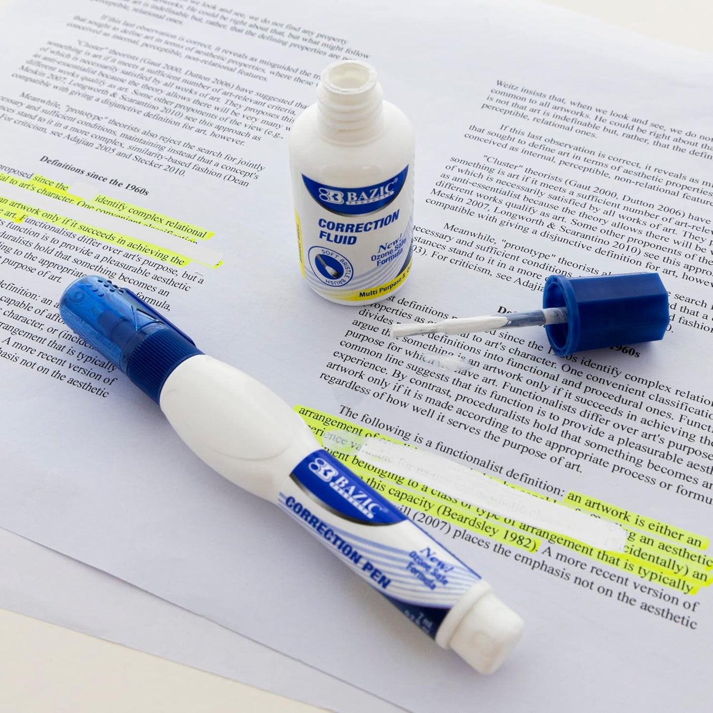 BAZIC Metal Tip Correction Pen & Correction Fluid (2/Pack)