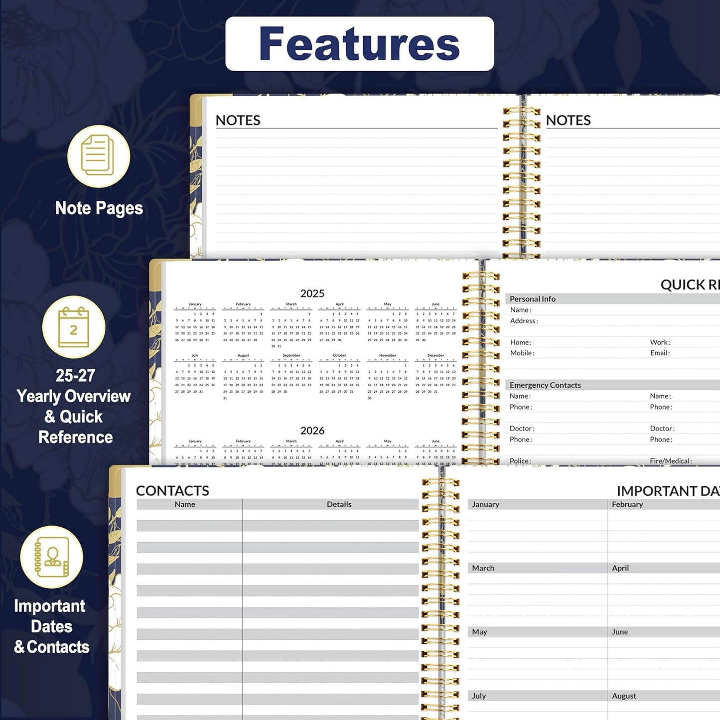 SUNEE 2025-2026 Appointment Book, Quarter-Hourly, Weekly & Monthly - from July 2025 to June 2026, 8.5"x11" Academic Planner, Flexible Cover, Note Pages, Bookmark, Spiral Binding, Vintage