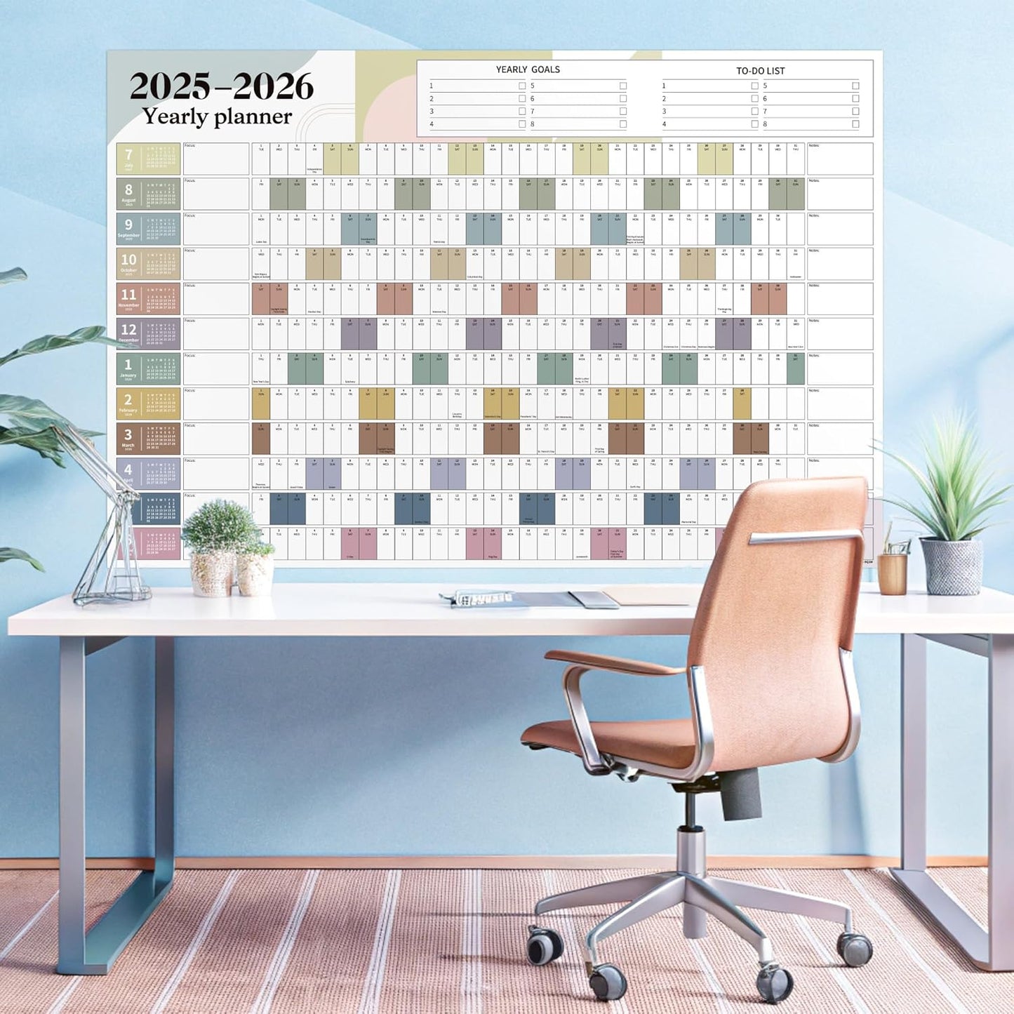 Ospelelf 2025 Wall Calendar Large 32'' x 48'' Dry Erase Laminated Calendar for Wall, 12 Month Big Family Calendar, Use July 2025 - June 2026 (Morandi)