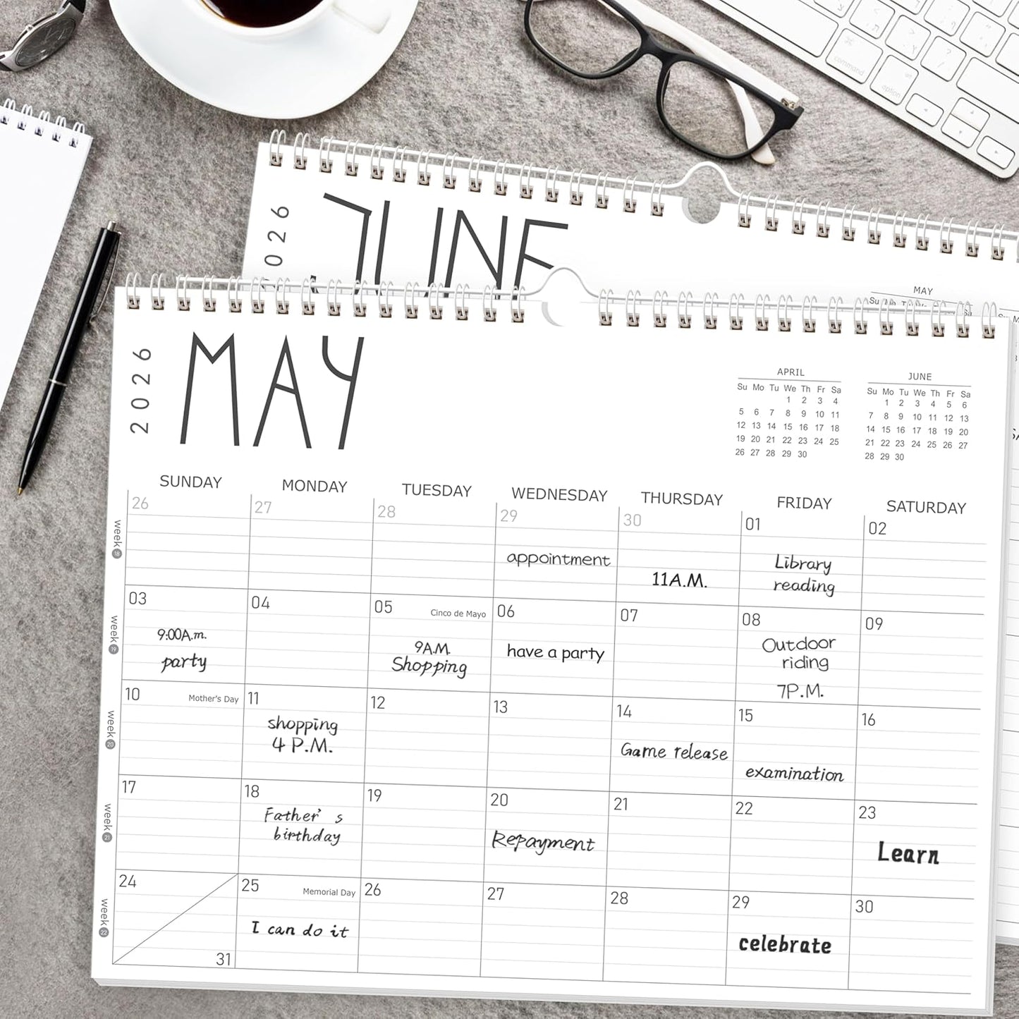 GuassLee 2025 Wall Calendar - 12 Monthly Calendar from September 2025 to August 2026, 14" x 11" 2025-2026 Hanging Calendar with Spiral Binding Week Numbers for School Home Office Planning & Organizing