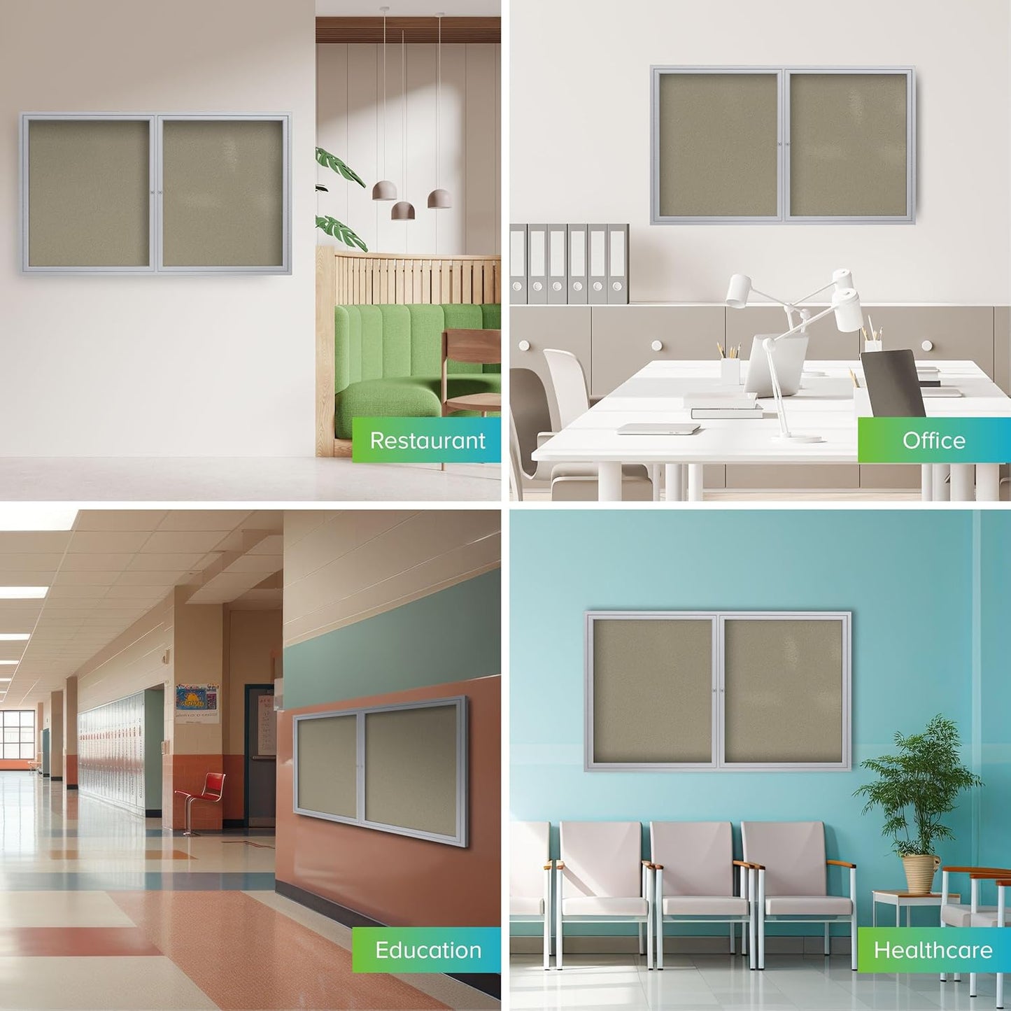 Ghent 36"x60" 2-Door Outdoor Enclosed Vinyl Bulletin Board, Shatter Resistant, with Lock, Satin Aluminum Frame - Caramel (PA23660VX-181), Made in the USA