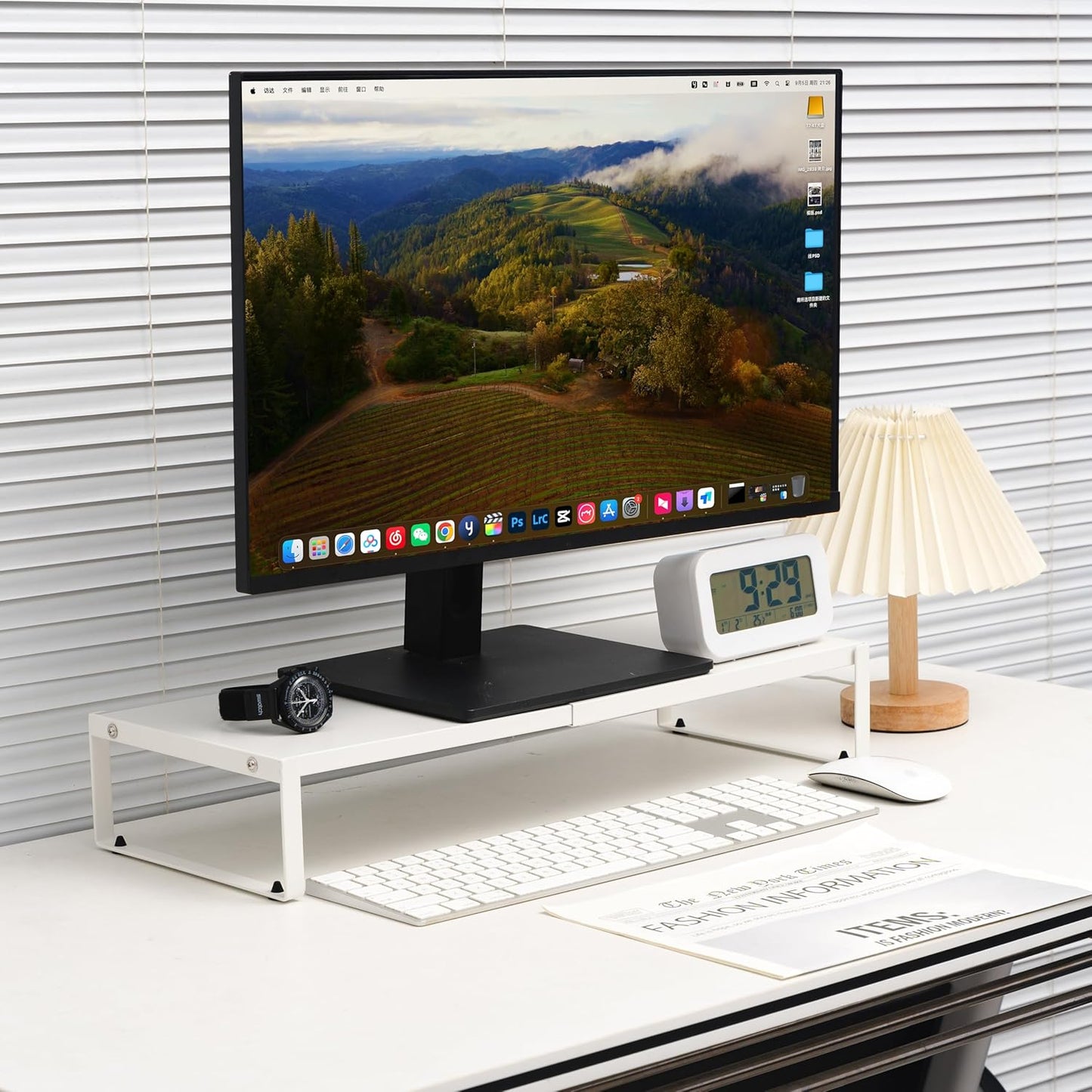 Adjustable Metal Monitor Stand - 11.6"-21.3" Ergonomic Desktop Riser for Computer/Laptop/TV, Heavy-Duty Office Shelf with Space-Saving Design (White)