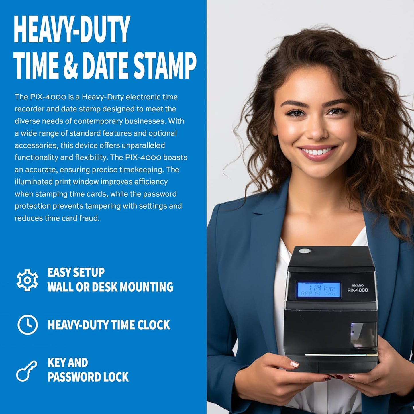 AMANO Heavy-Duty economical, and Fully Automatic Electronic time and Date Stamping Machine (PIX-4000)