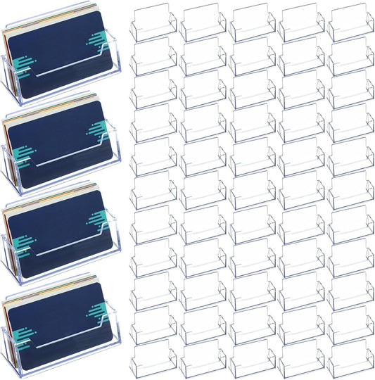 Thenshop 64 Pack Business Card Holder Desktop Business Card Stand Acrylic Holder Stand Clear Postcard Display for Home Office Desk Table(Standard Style)