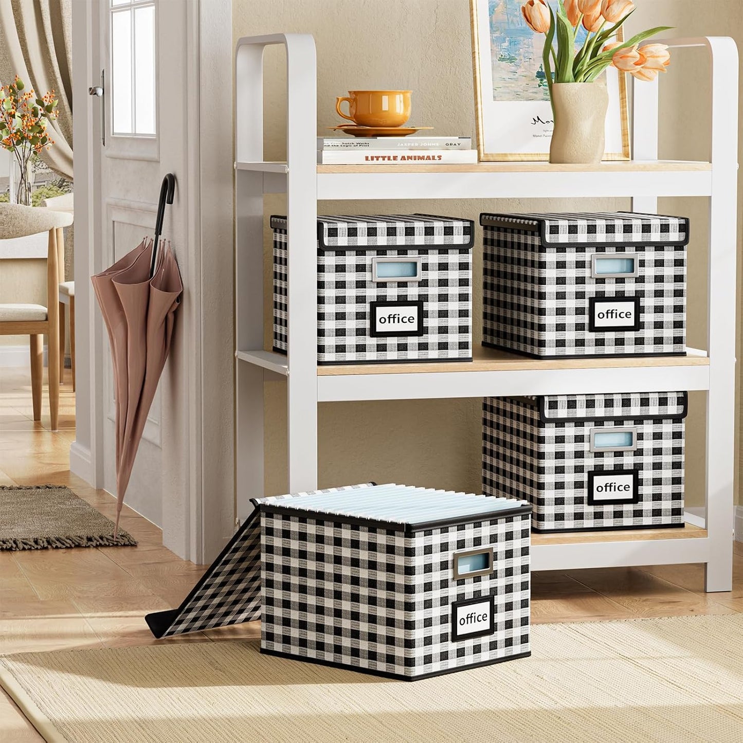 Huolewa Decorative File Organizer Boxes Office Document Storage with Lids, Linen File Storage Organizer Boxes, Universal Hanging Filing Organization Box for Letter/Legal Folder,Home File Storage Bins